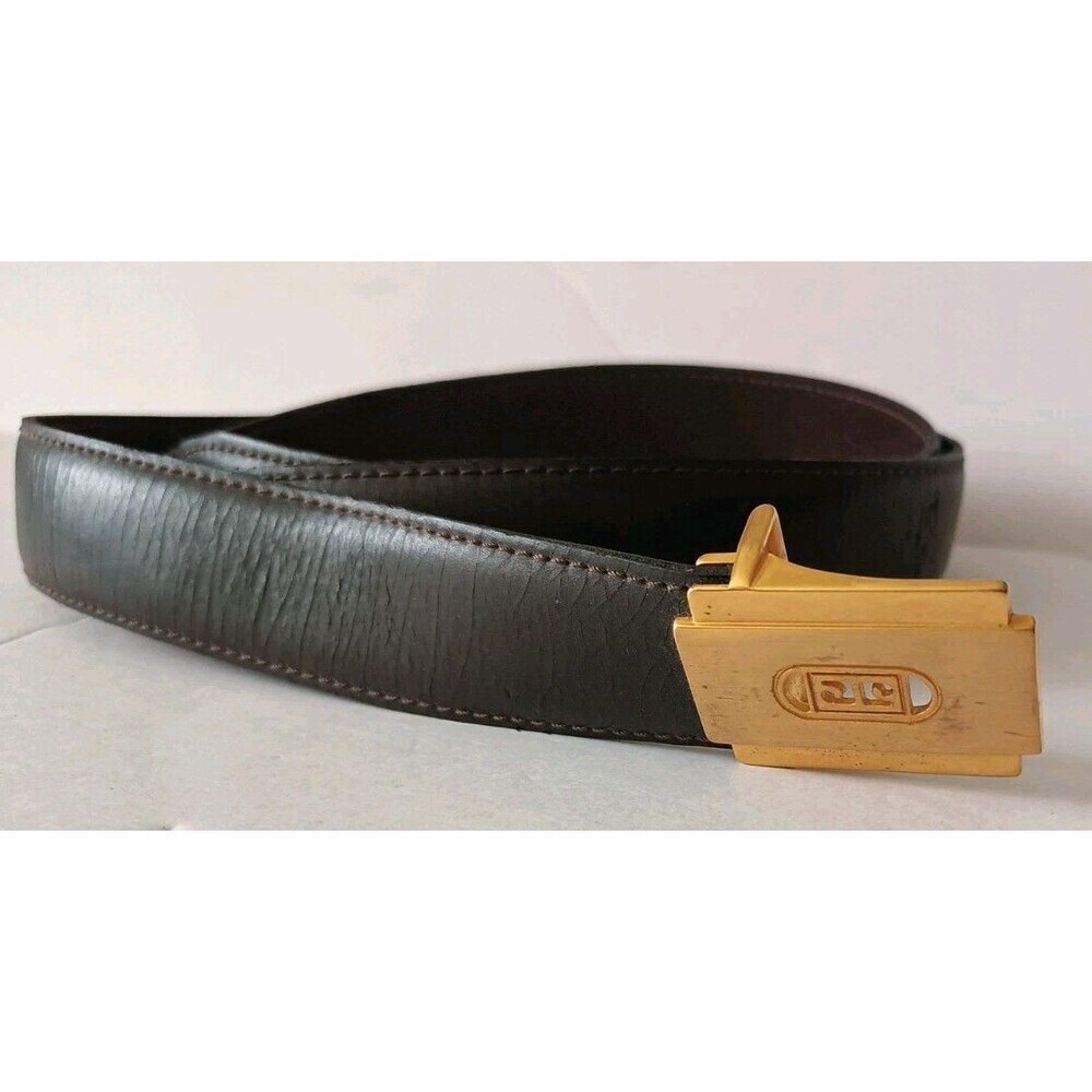 Pierre Cardin Leather Buckle Belt Size 38 Brown Gold Tone Buckle Womens Vintage